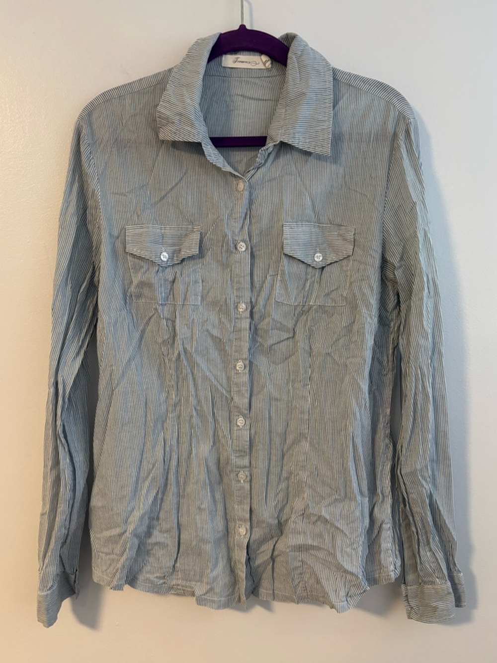 FOREVER 21 collared button down Striped Blue White stripe dress shirt large